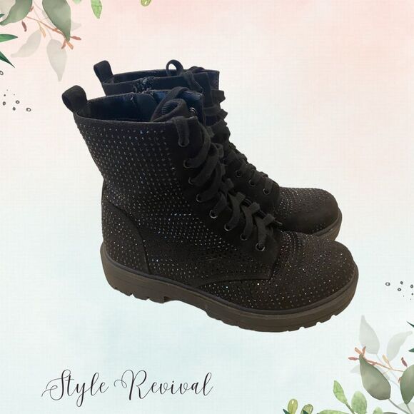 Black Rhinestone Encrusted Combat Boots - Size 8 Girls - Picture 8 of 9